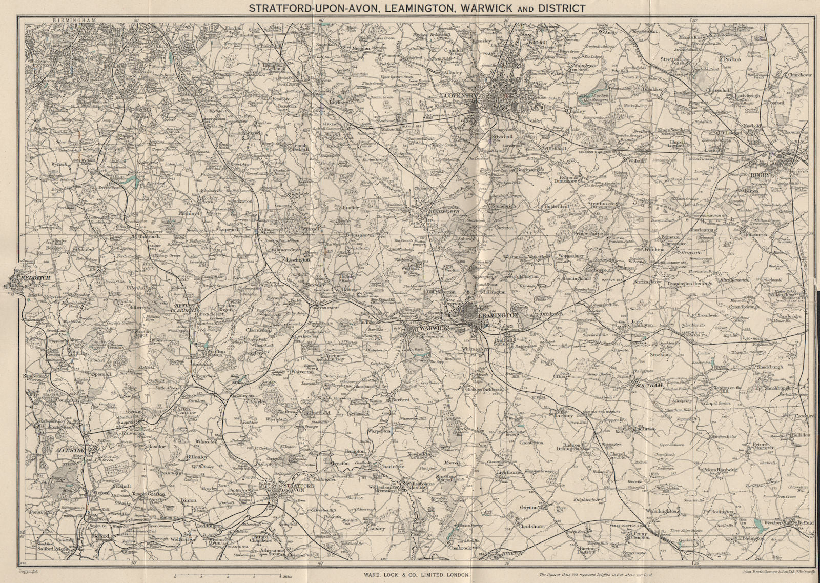LEAMINGTON SPA, WARWICK area. Stratford-upon-Avon Birmingham Coventry 1950 map